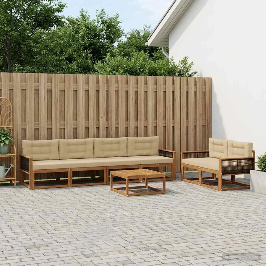 Ensemble de canapés d'extérieur 7 pcs Naturel et Beige