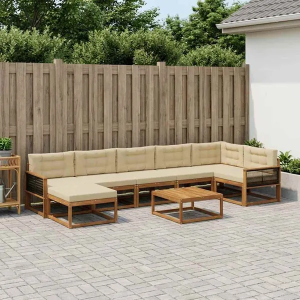 Ensemble de canapés d'extérieur 8 pcs Naturel et Beige