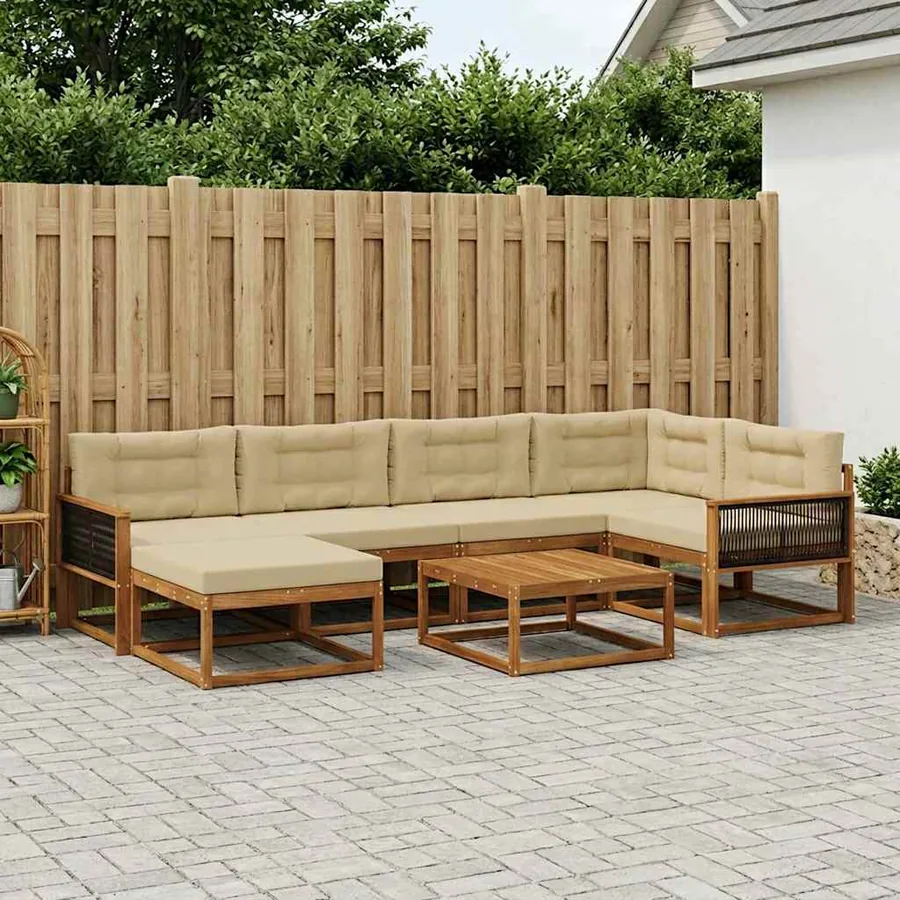 Ensemble de canapés d'extérieur 7 pcs Naturel et Beige