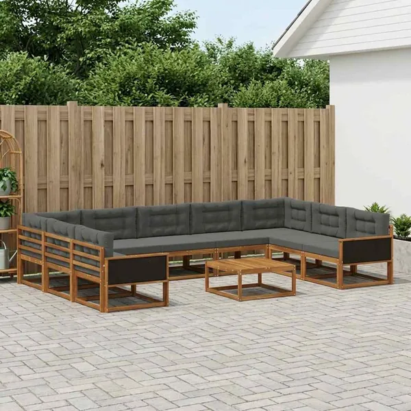 Ensemble de canapés d'extérieur 10 pcs Naturel et Anthracite