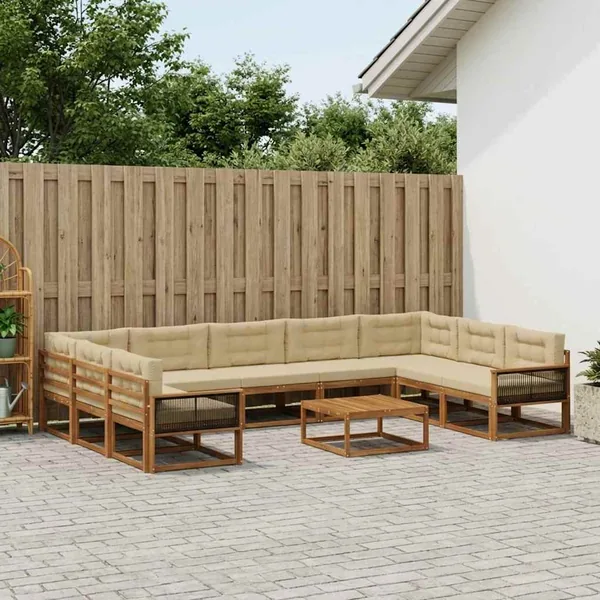 Ensemble de canapés d'extérieur 10 pcs Naturel et Beige