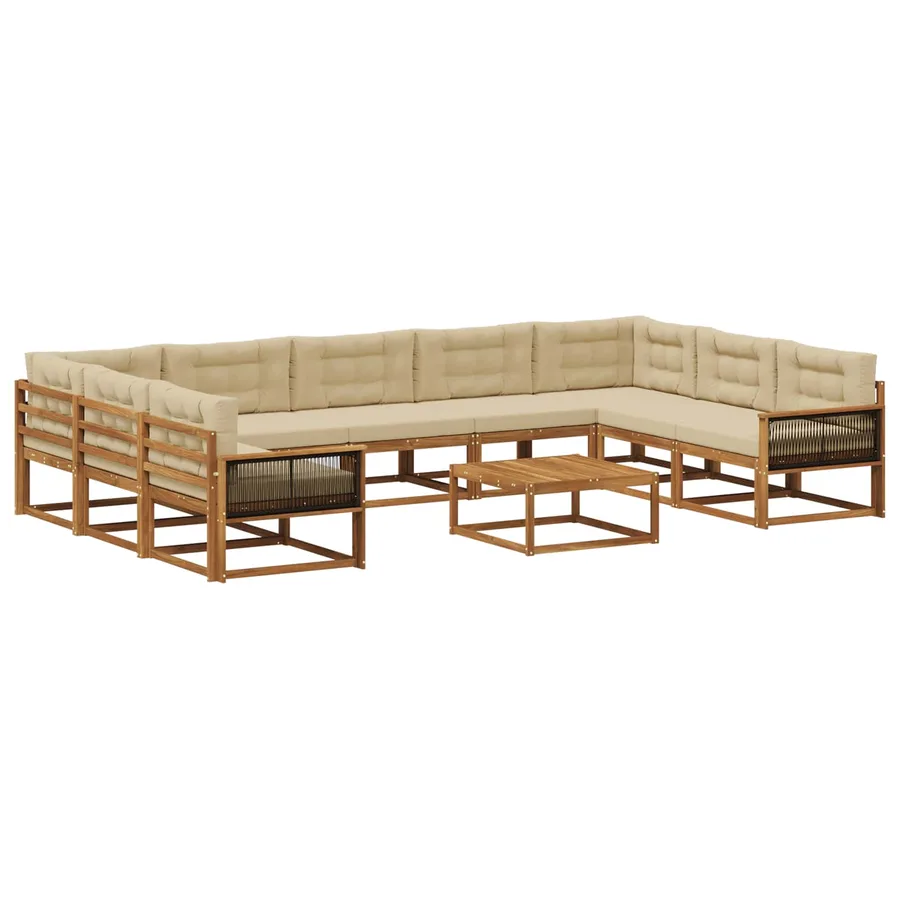 Ensemble de canapés d'extérieur 10 pcs Naturel et Beige - 2