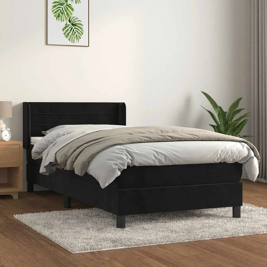 Sommier à lattes de lit et matelas Noir 80x200 cm Velours
