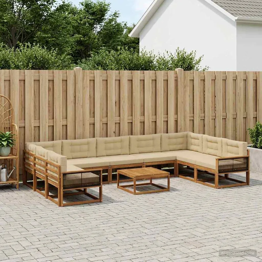 Ensemble de canapés d'extérieur 11 pcs Naturel et Beige