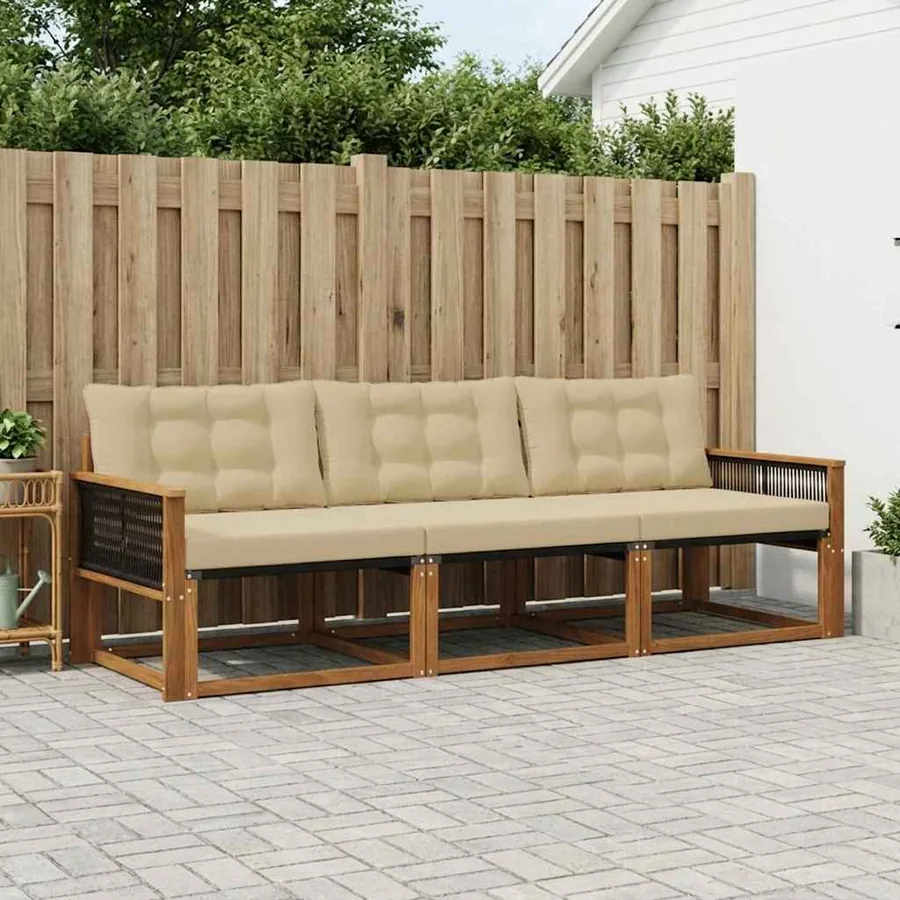 Ensemble de canapés d'extérieur 3 pcs Naturel et Beige