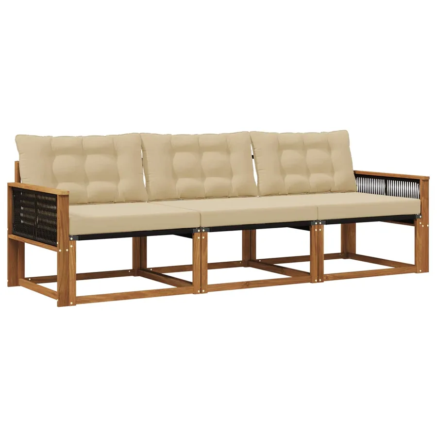 Ensemble de canapés d'extérieur 3 pcs Naturel et Beige - 2