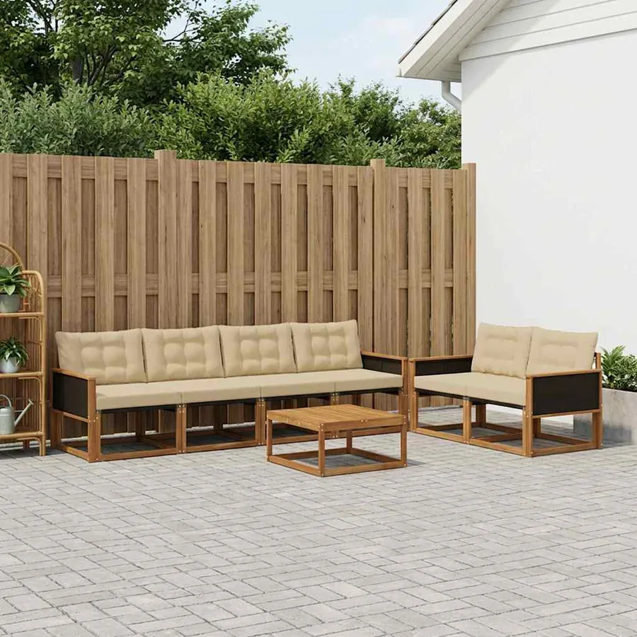 Ensemble de canapés d'extérieur 7 pcs Naturel et Beige
