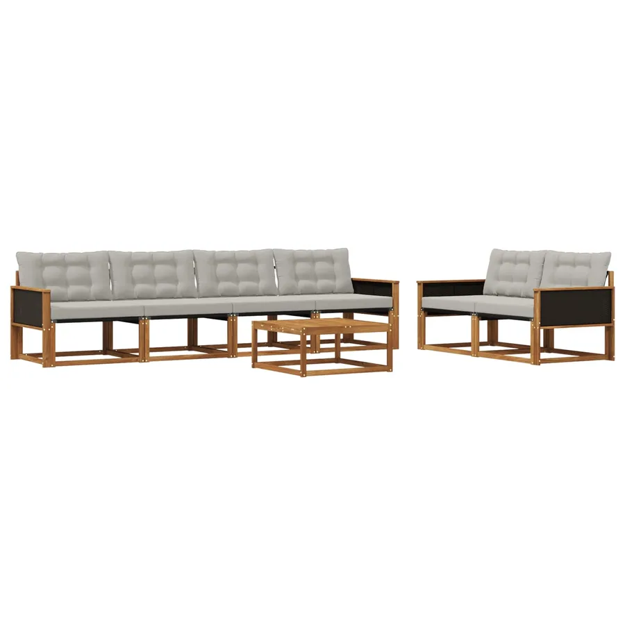 Ensemble de canapés d'extérieur 7 pcs Naturel et gris clair - 2