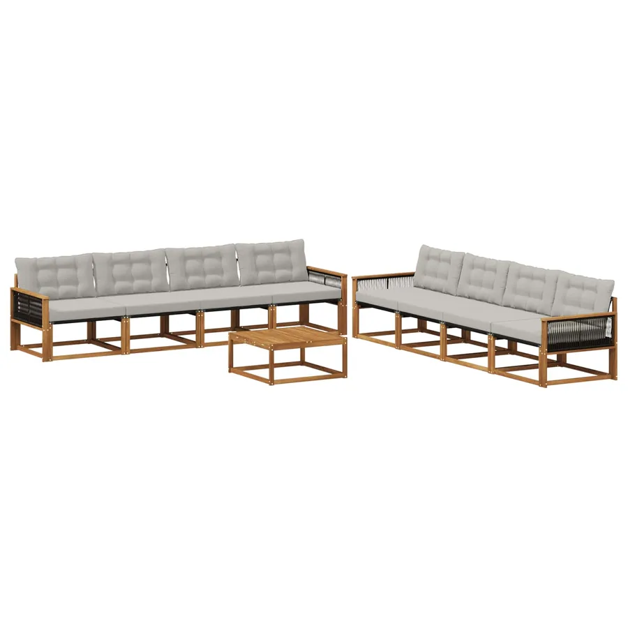 Ensemble de canapés d'extérieur 9 pcs Naturel et gris clair - 2
