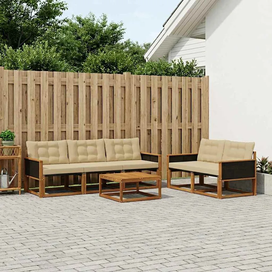 Ensemble de canapés d'extérieur 6 pcs Naturel et Beige