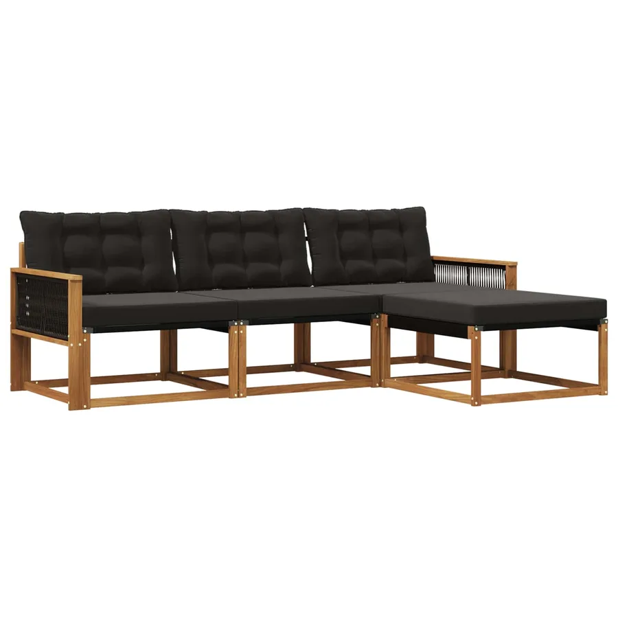 Ensemble de canapés d'extérieur 4 pcs Naturel et noir - 2