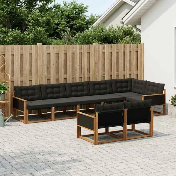 Ensemble de canapés d'extérieur 8 pcs Naturel et noir