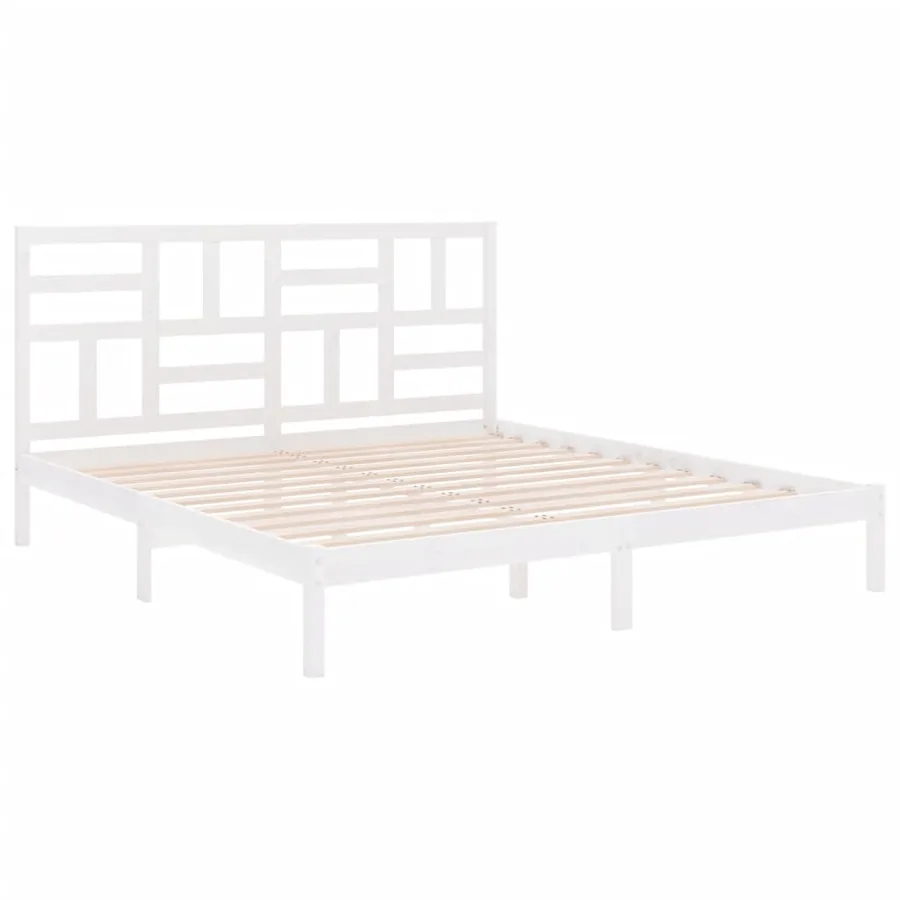 Cadre de lit sans matelas blanc bois massif 200x200 cm - 4