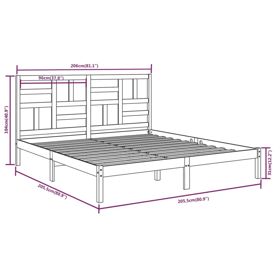 Cadre de lit sans matelas blanc bois massif 200x200 cm - 6