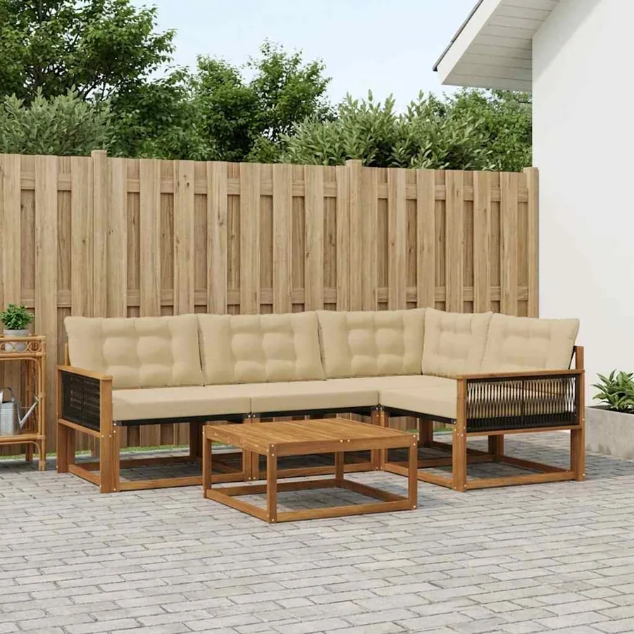 Ensemble de canapés d'extérieur 5 pcs Naturel et Beige