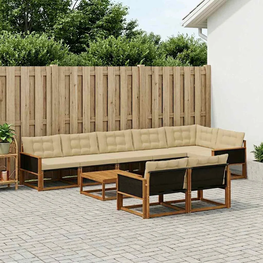 Ensemble de canapés d'extérieur 9 pcs Naturel et Beige