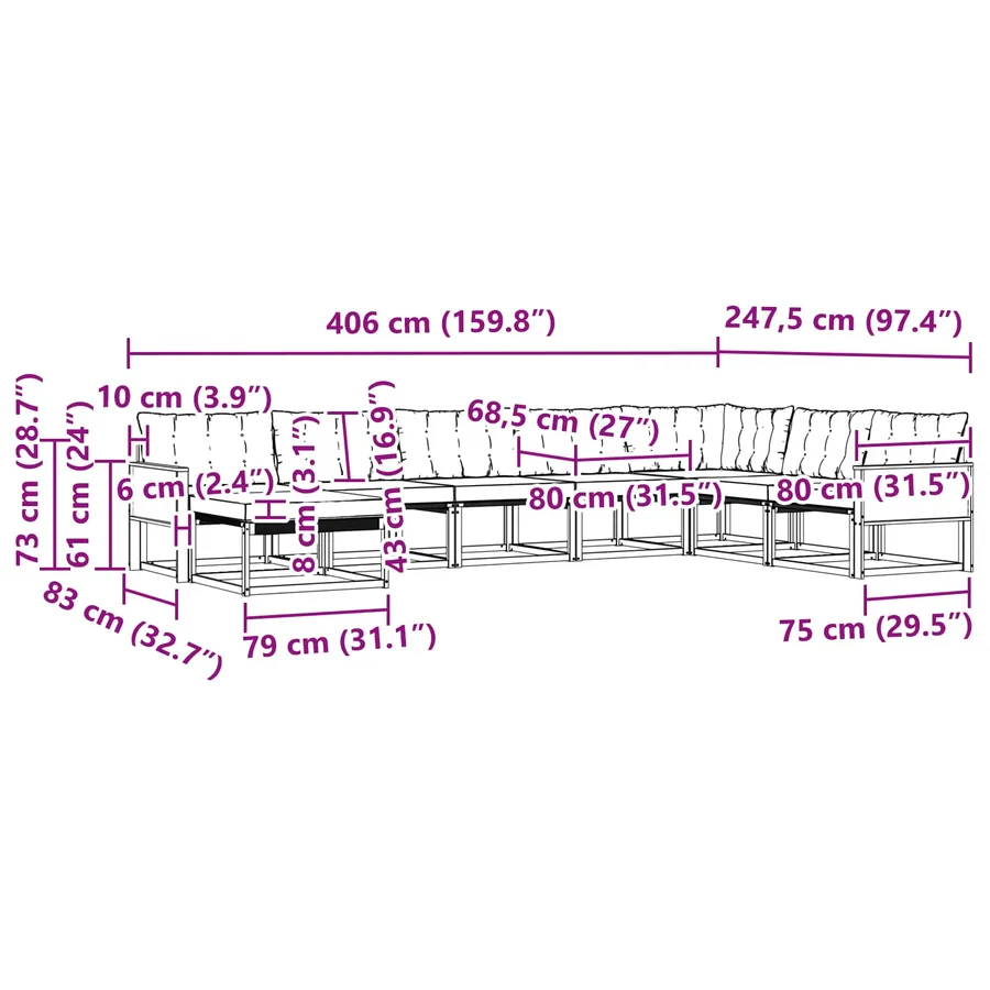 Ensemble de canapés d'extérieur 8 pcs Naturel et gris clair - 10