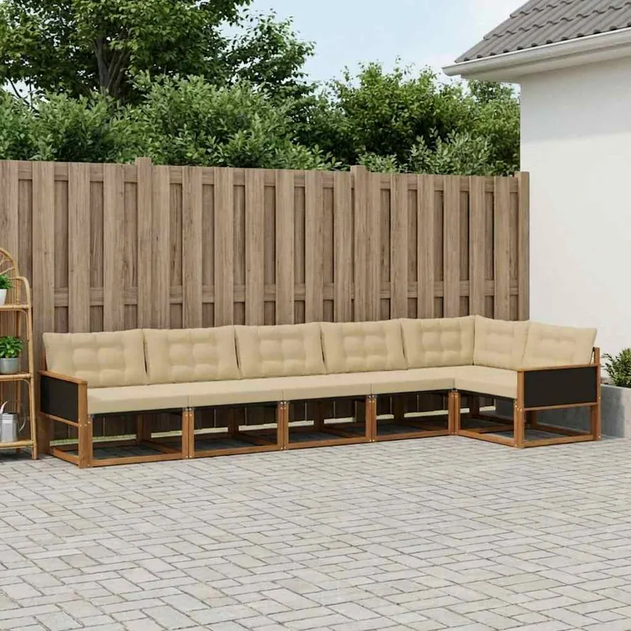 Ensemble de canapés d'extérieur 6 pcs Naturel et Beige