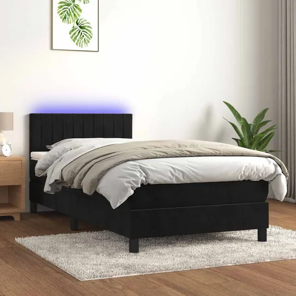 Sommier à lattes de lit avec matelas et LED Noir 80x200cm