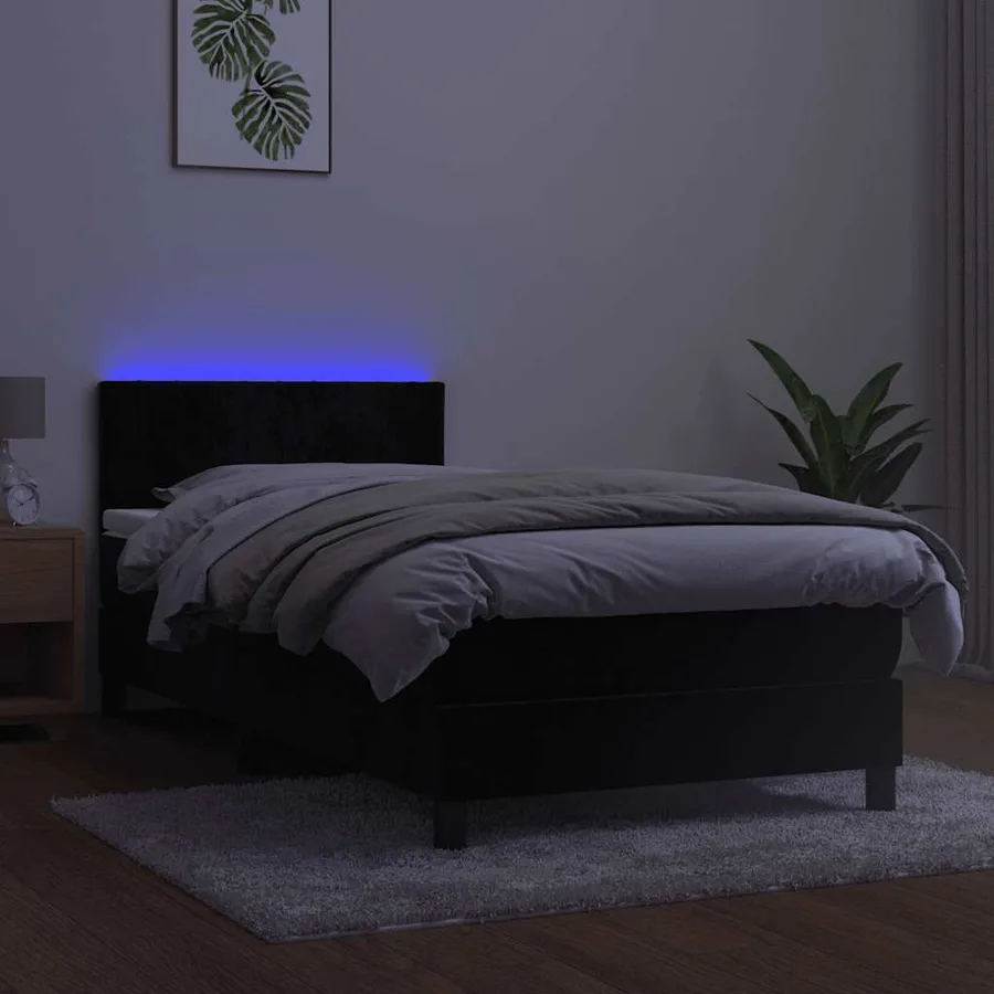 Sommier à lattes de lit avec matelas et LED Noir 80x200cm - 4