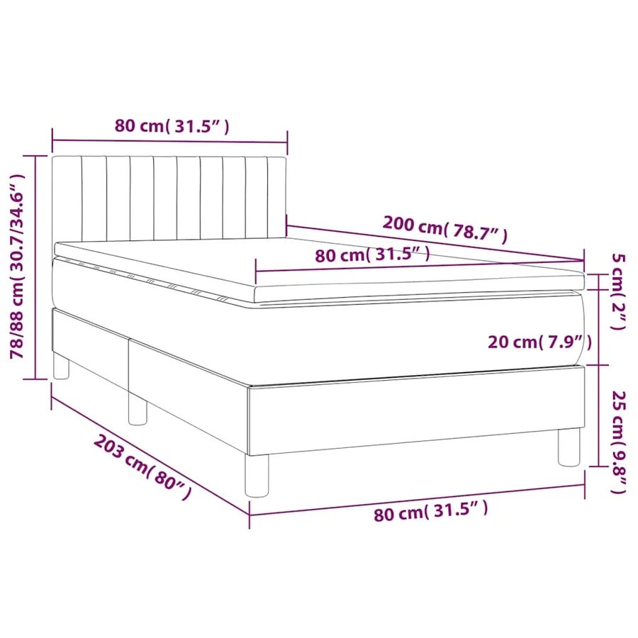 Sommier à lattes de lit avec matelas et LED Noir 80x200cm - 8