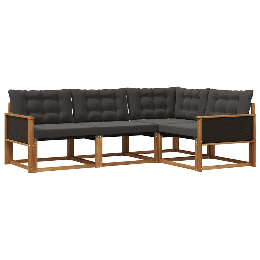 Ensemble de canapés d'extérieur 4 pcs Naturel et noir - 2