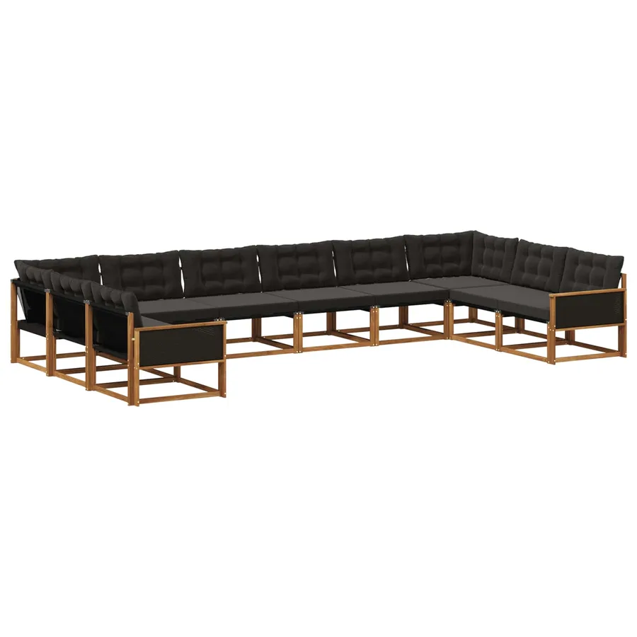 Ensemble de canapés d'extérieur 10 pcs Naturel et noir - 2