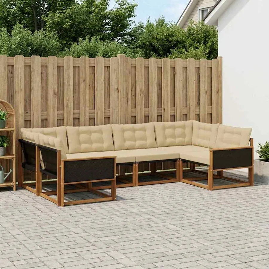 Ensemble de canapés d'extérieur 6 pcs Naturel et Beige