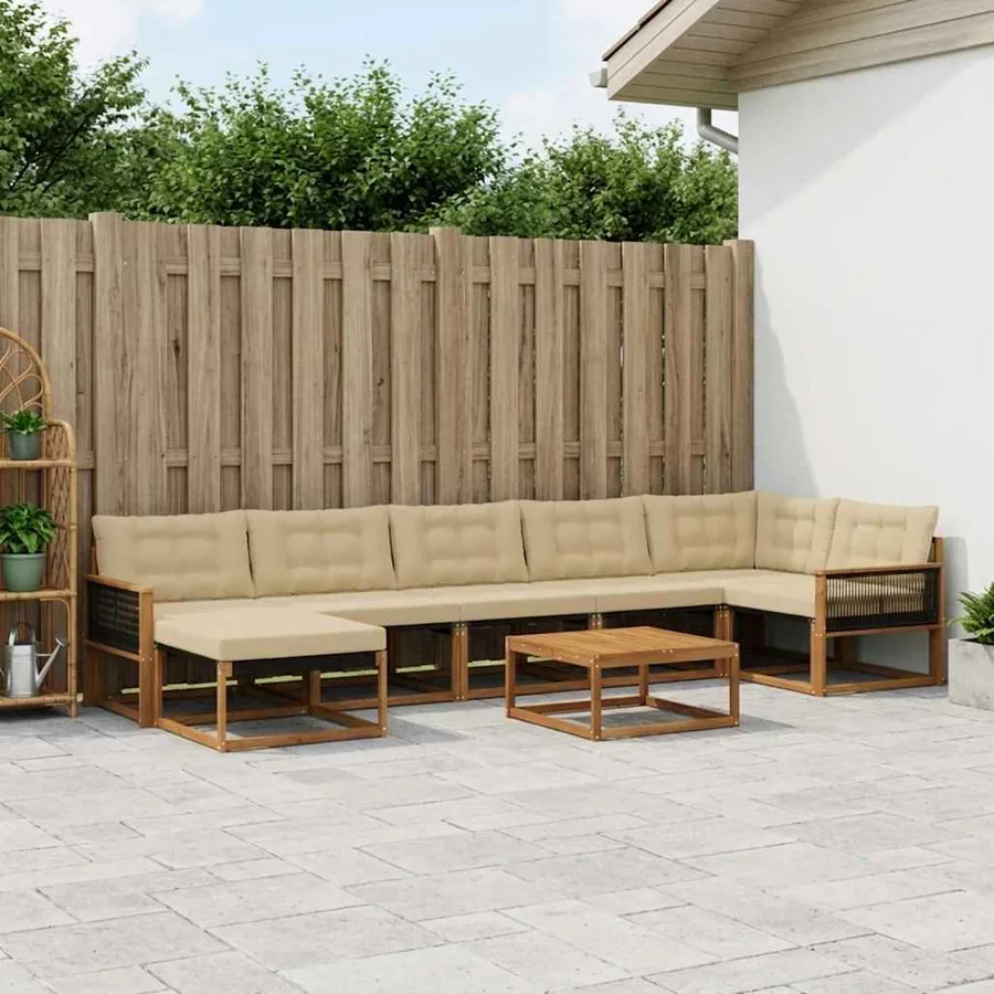 Ensemble de canapés d'extérieur 8 pcs Naturel et Beige