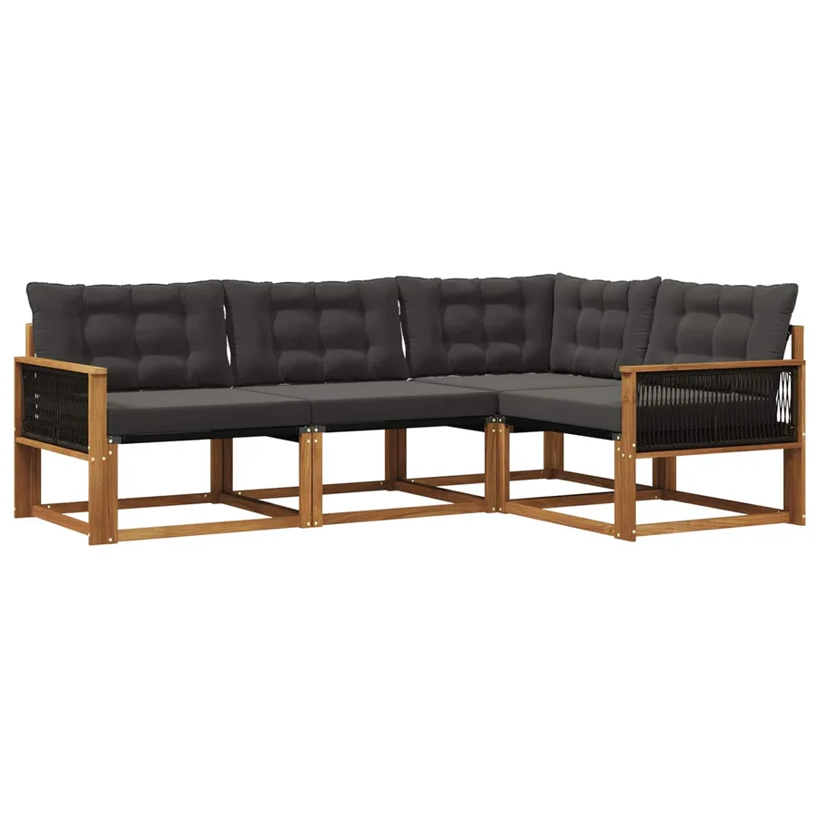 Ensemble de canapés d'extérieur 4 pcs Naturel et noir - 2
