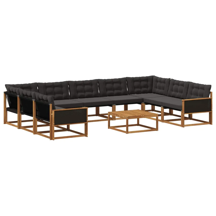 Ensemble de canapés d'extérieur 10 pcs Naturel et noir - 2