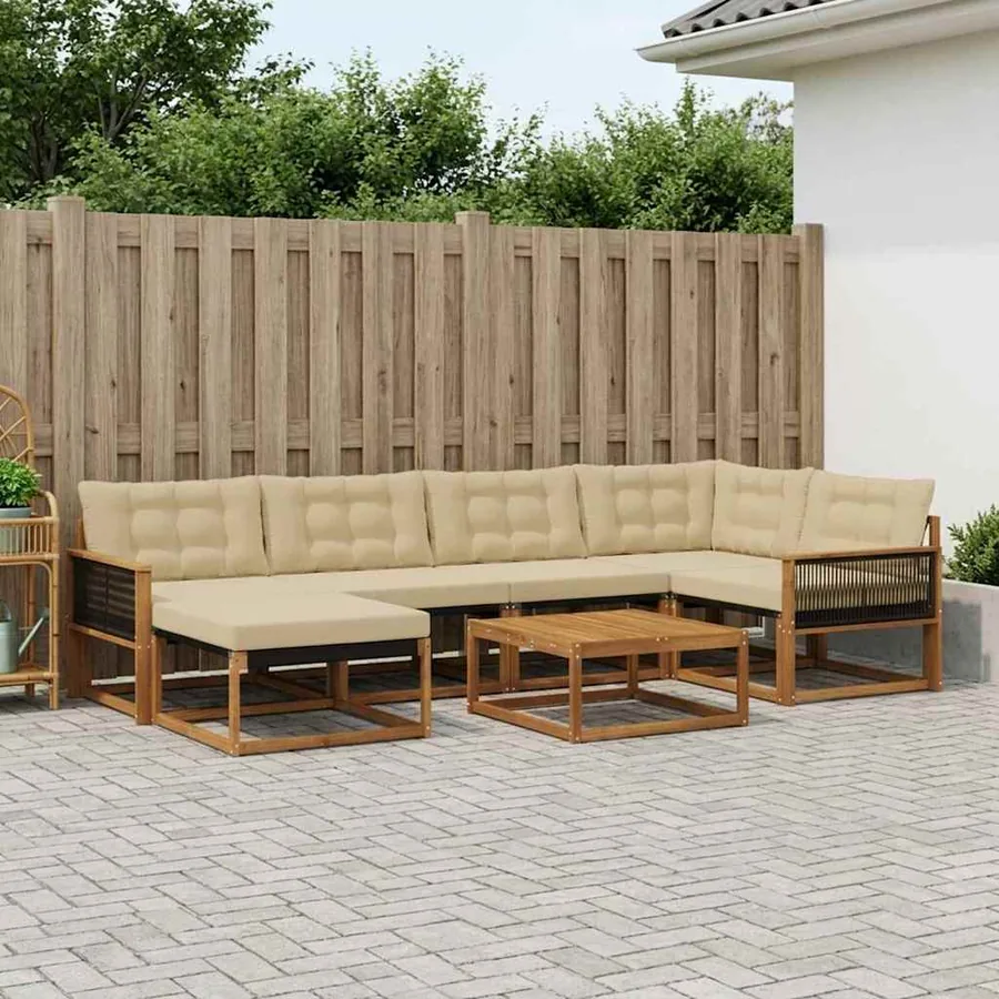 Ensemble de canapés d'extérieur 7 pcs Naturel et Beige