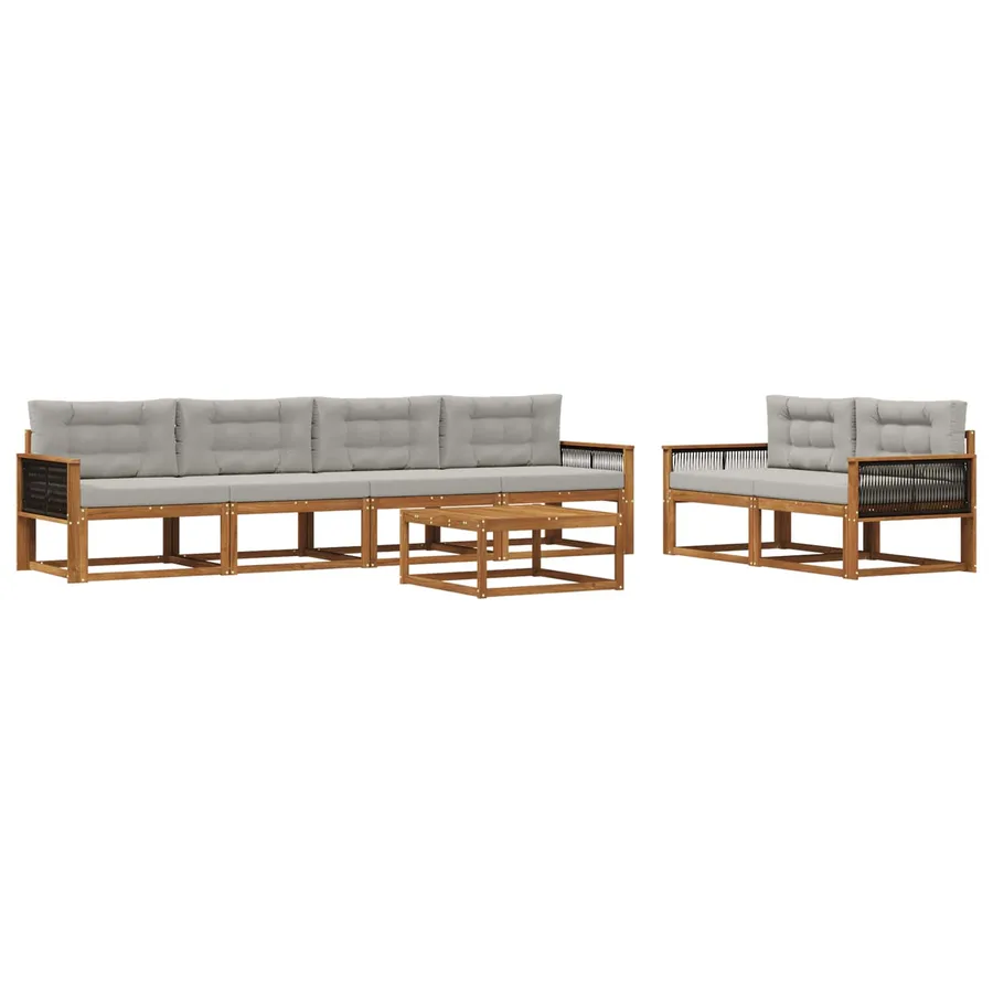 Ensemble de canapés d'extérieur 7 pcs Naturel et Gris clair - 2