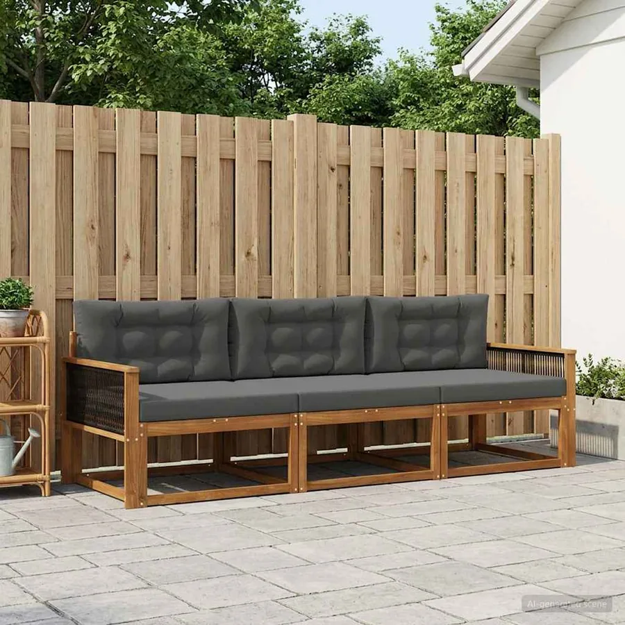 Ensemble de canapés d'extérieur 3 pcs Naturel et Anthracite