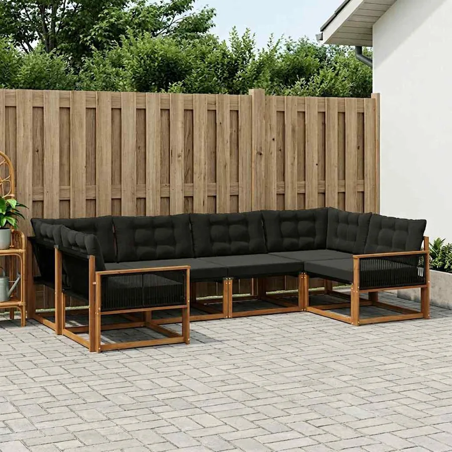 Ensemble de canapés d'extérieur 6 pcs Naturel et noir