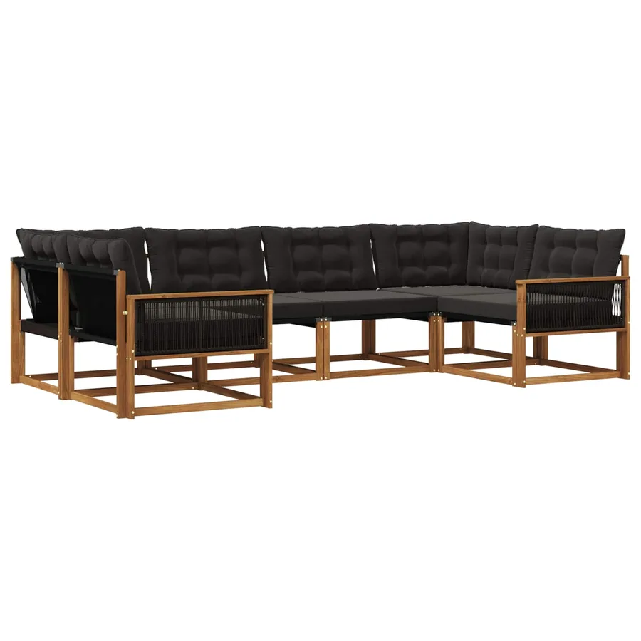 Ensemble de canapés d'extérieur 6 pcs Naturel et noir - 2