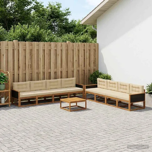 Ensemble de canapés d'extérieur 9 pcs Naturel et Beige