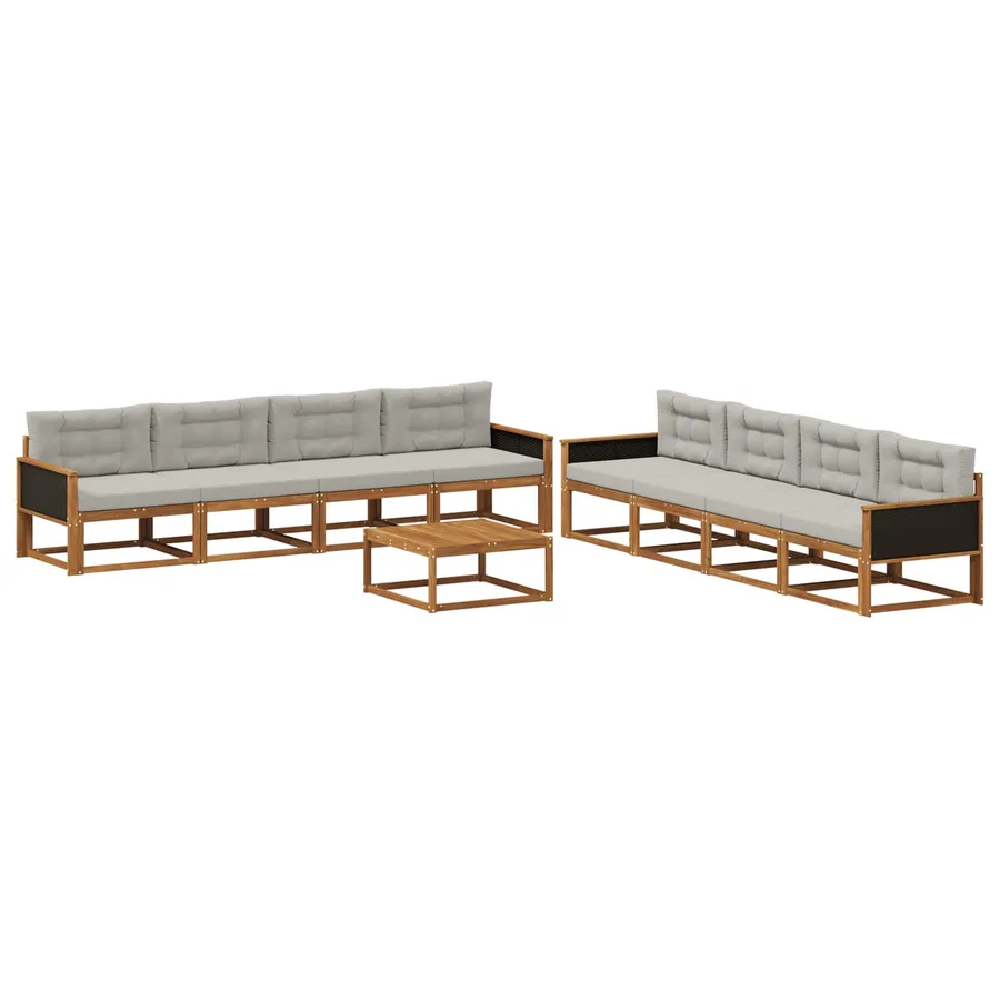 Ensemble de canapés d'extérieur 9 pcs Naturel et Gris clair - 2