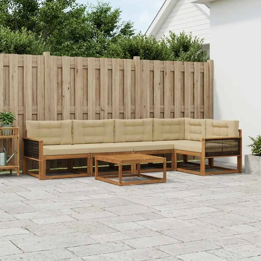 Ensemble de canapés d'extérieur 6 pcs Naturel et Beige