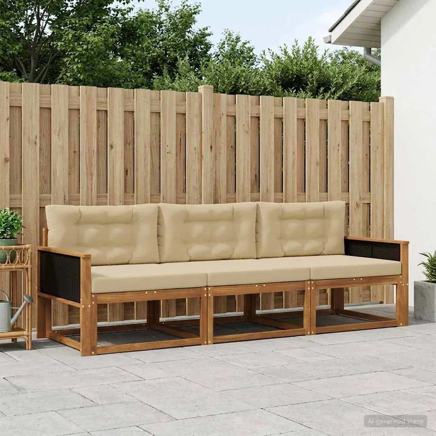 Ensemble de canapés d'extérieur 3 pcs Naturel et Beige