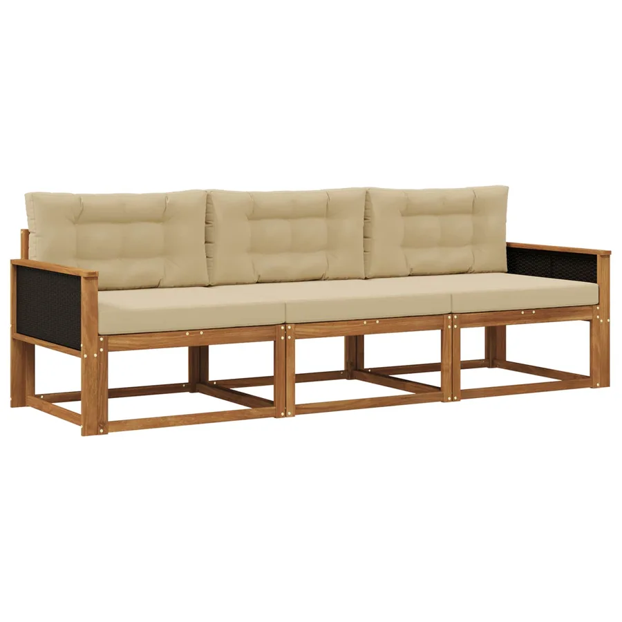 Ensemble de canapés d'extérieur 3 pcs Naturel et Beige - 2