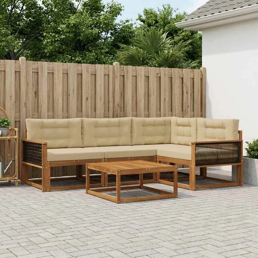 Ensemble de canapés d'extérieur 5 pcs Naturel et Beige