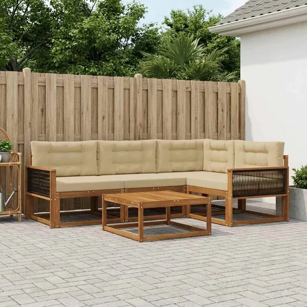 Ensemble de canapés d'extérieur 5 pcs Naturel et Beige