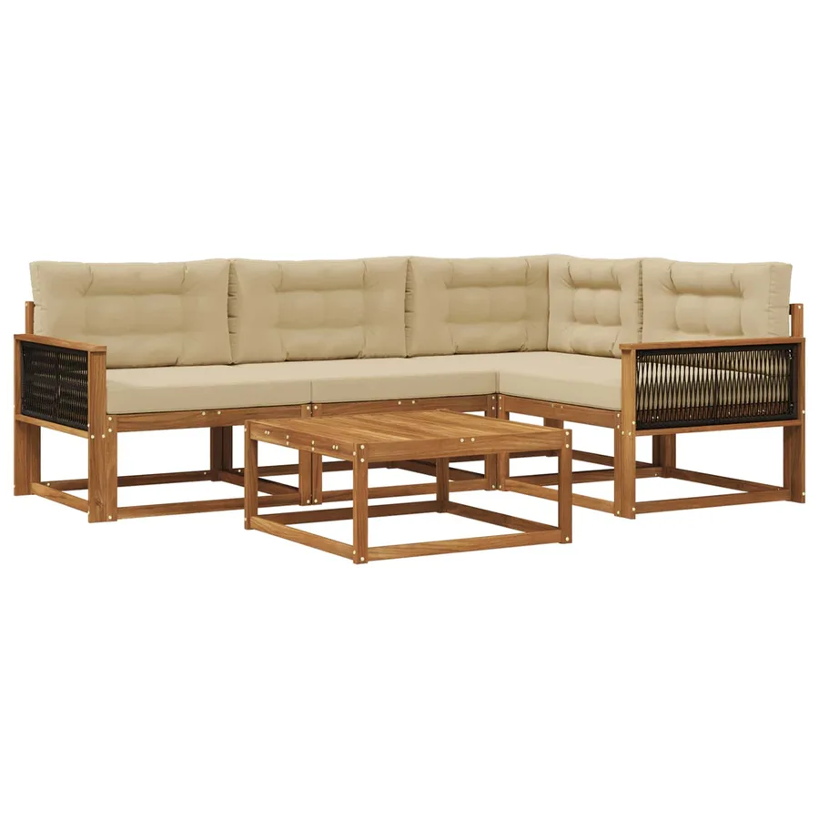 Ensemble de canapés d'extérieur 5 pcs Naturel et Beige - 2