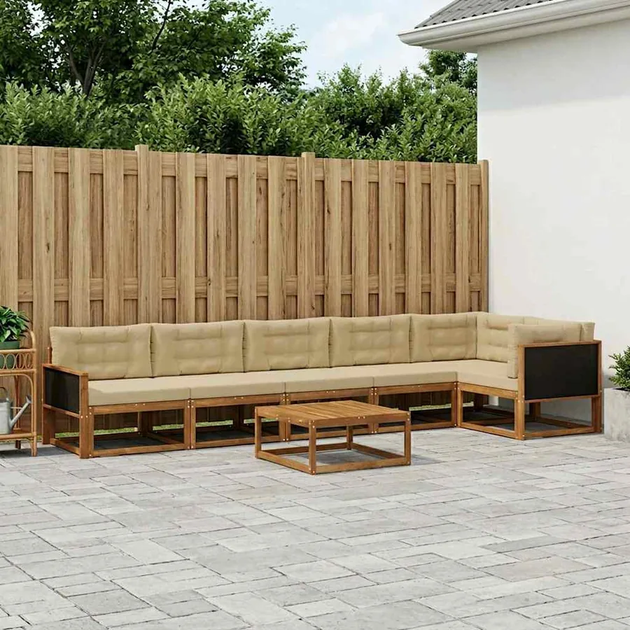 Ensemble de canapés d'extérieur 7 pcs Naturel et Beige