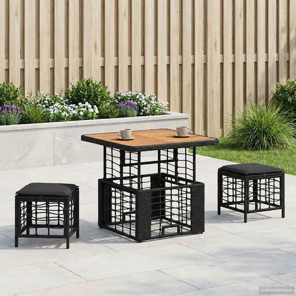 Ensemble de salle à manger pour jardin 3 pcs Noir et gris