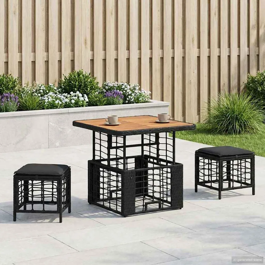 Ensemble de salle à manger pour jardin 3 pcs Noir et gris - 3