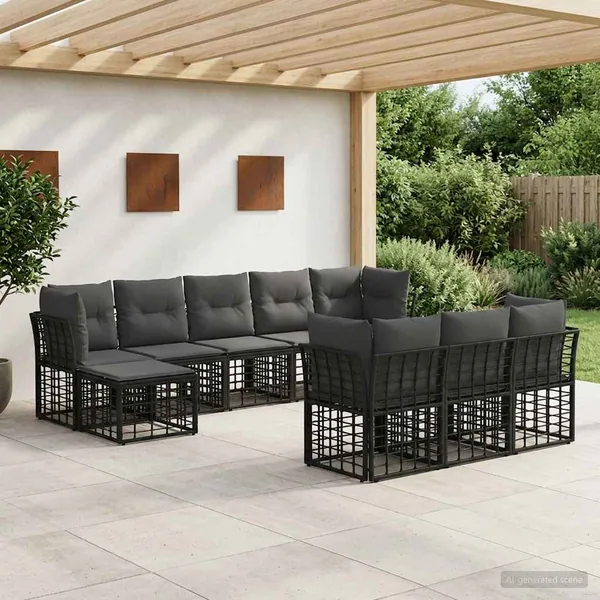 Ensemble de canapés d'extérieur Noir et Gris foncé Polyester