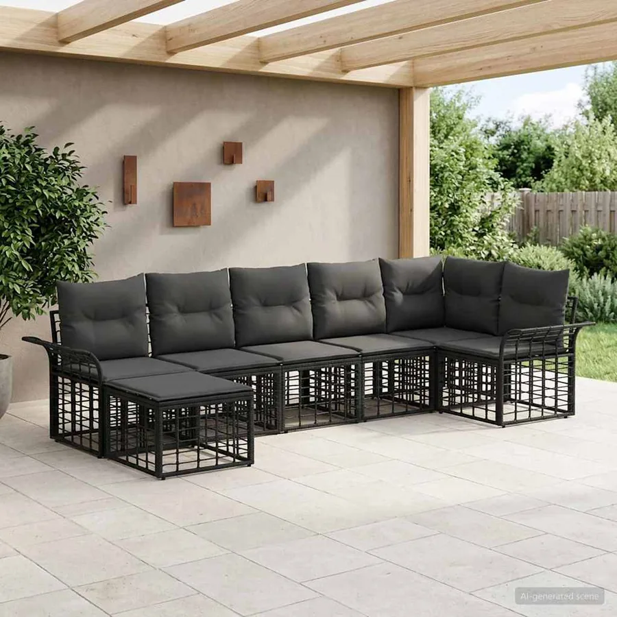Ensemble de canapés d'extérieur 7 pcs Noir et Gris foncé