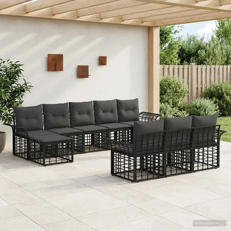 Ensemble de canapés d'extérieur 10 pcs Noir et Gris foncé